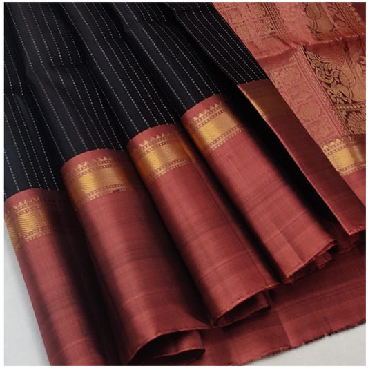 Kothari Black Rusty Orange Pure Handloom Soft Silk Saree