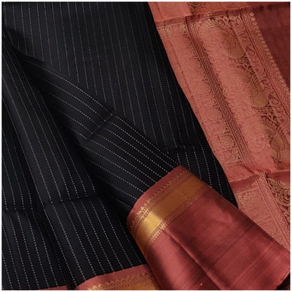Kothari Black Rusty Orange Pure Handloom Soft Silk Saree