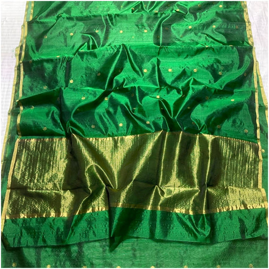 Bottle Green Butti Handloom Chanderi Silk Saree