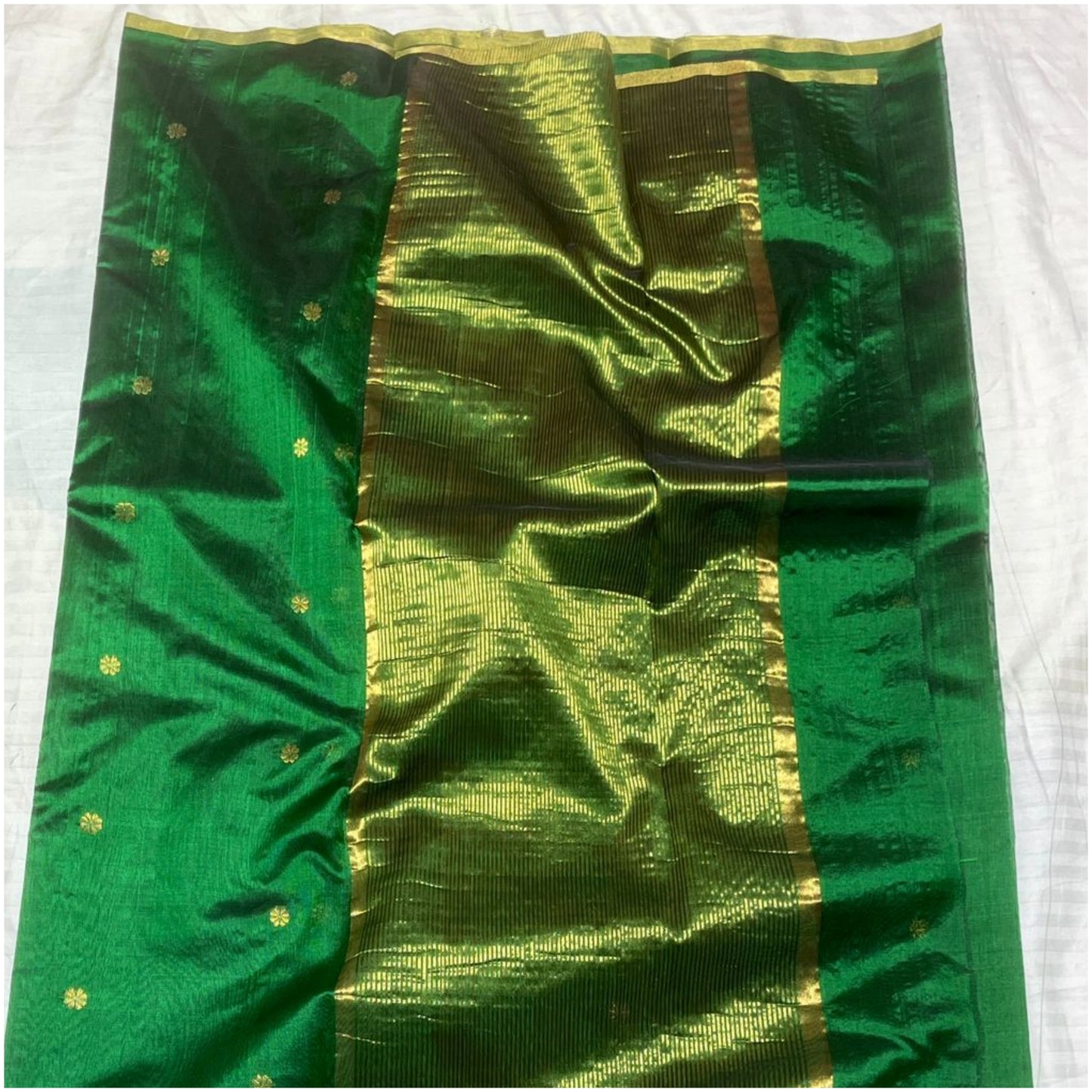 Bottle Green Butti Handloom Chanderi Silk Saree
