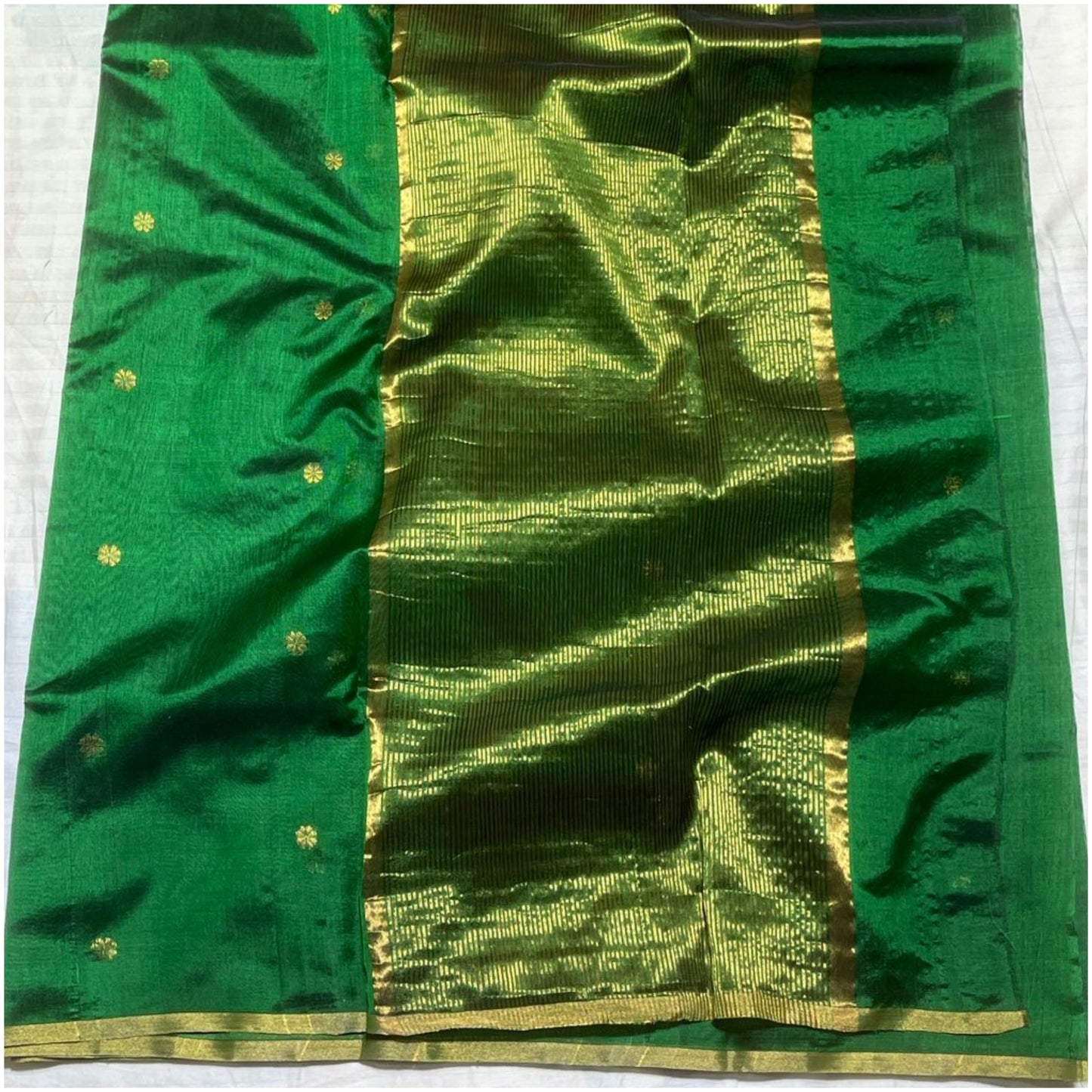Bottle Green Butti Handloom Chanderi Silk Saree