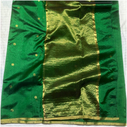 Bottle Green Butti Handloom Chanderi Silk Saree