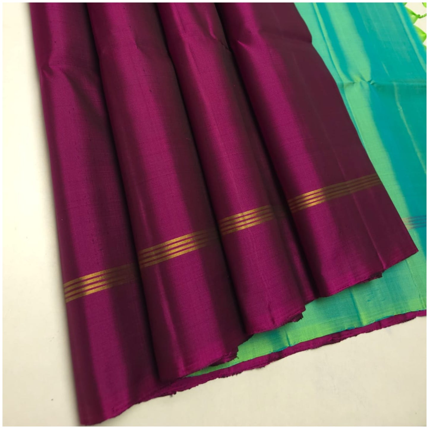 Tamsa Magenta Sea Green Pure Handloom Double Warp Soft Silk Saree