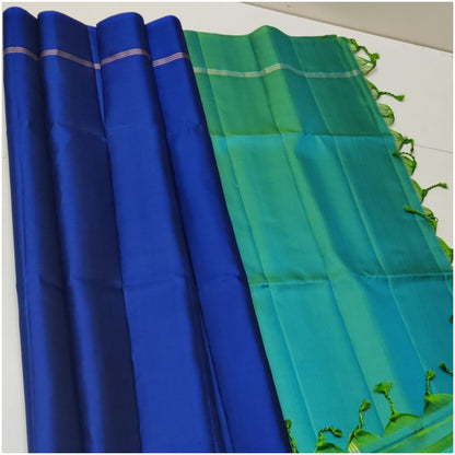 Pohru Blue Pure Handloom Double Warp Soft Silk Saree