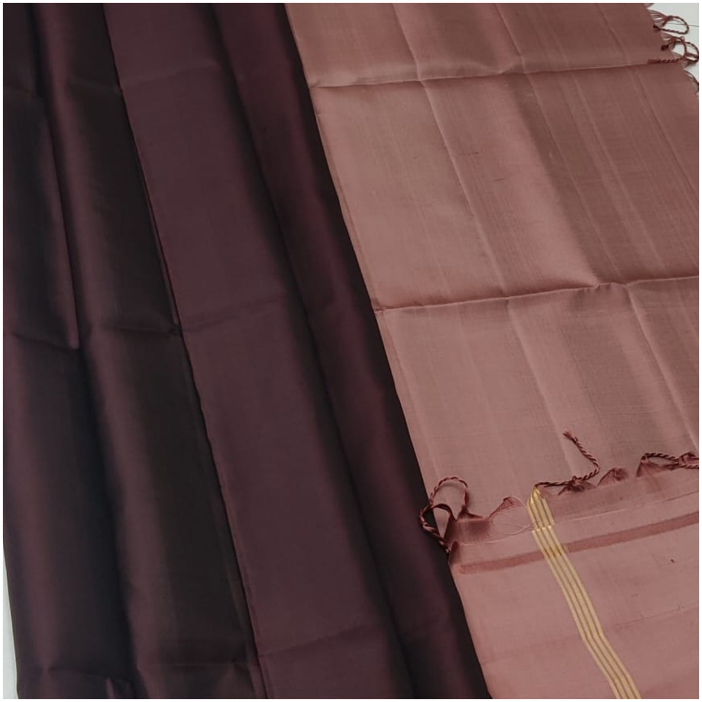 Shyok Brown Dusty Rose Pure Handloom Double Warp Soft Silk Saree