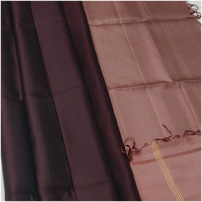 Shyok Brown Dusty Rose Pure Handloom Double Warp Soft Silk Saree