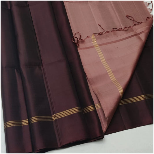 Shyok Brown Dusty Rose Pure Handloom Double Warp Soft Silk Saree
