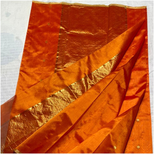 Orange Handloom Chanderi Silk Saree