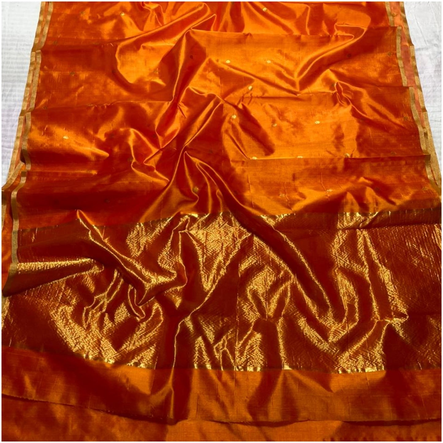 Orange Handloom Chanderi Silk Saree