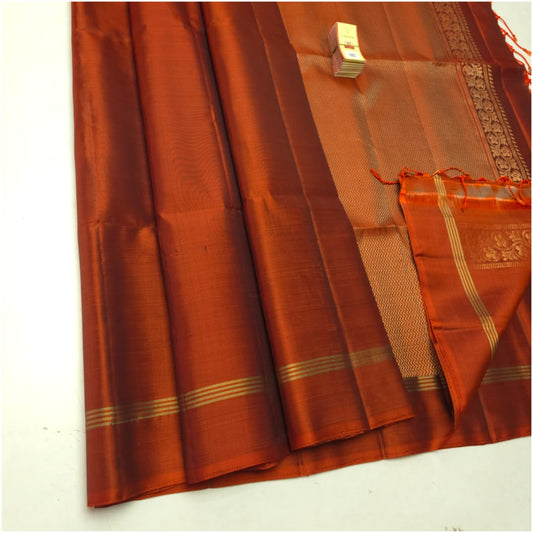 Rusty Vermillion Pure Handloom Double Warp Soft Silk Saree