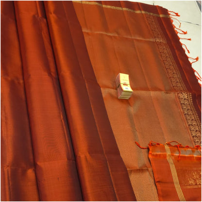 Rusty Vermillion Pure Handloom Double Warp Soft Silk Saree