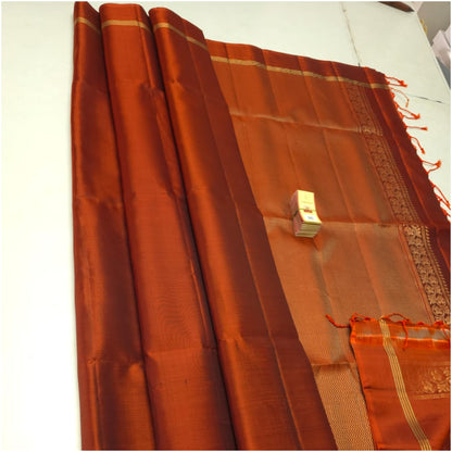 Rusty Vermillion Pure Handloom Double Warp Soft Silk Saree