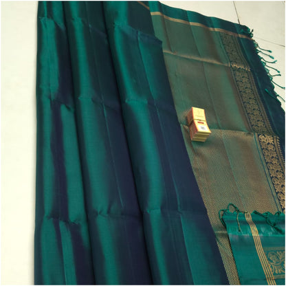 Peacock Blue Pure Handloom Double Warp Soft Silk Saree