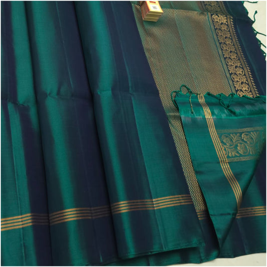 Peacock Blue Pure Handloom Double Warp Soft Silk Saree