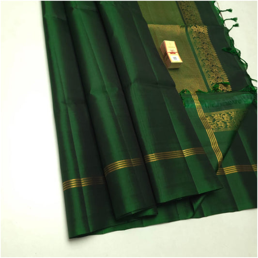 Dark Green Pure Handloom Double Warp Soft Silk Saree