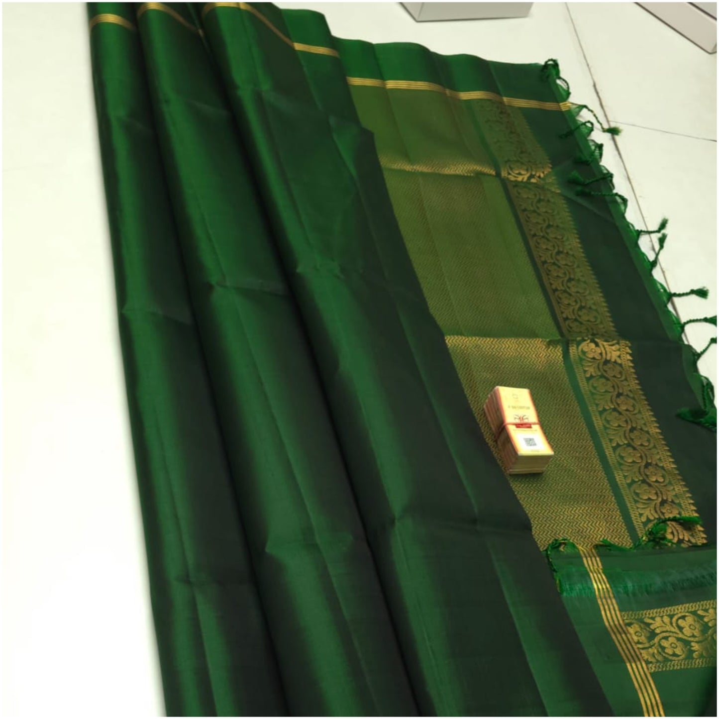 Dark Green Pure Handloom Double Warp Soft Silk Saree