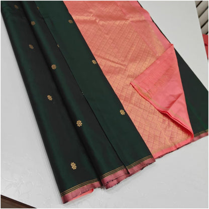 Ganga Green Blush Pink Pure Handloom Double Warp Soft Silk Saree