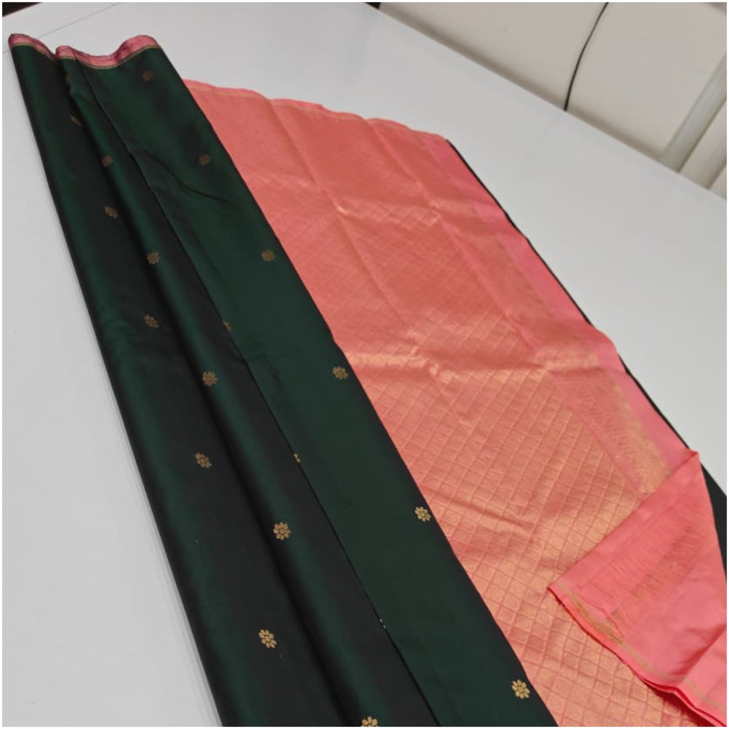 Ganga Green Blush Pink Pure Handloom Double Warp Soft Silk Saree