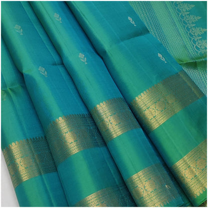 Indus Teal Pure Handloom Double Warp Soft Silk Saree