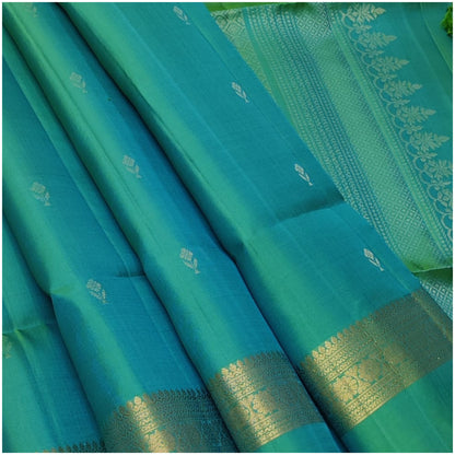 Indus Teal Pure Handloom Double Warp Soft Silk Saree