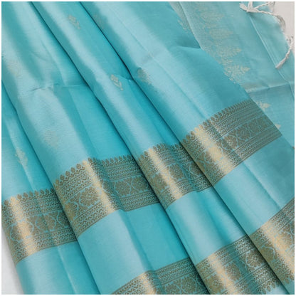 Pranhita Pastel Blue Pure Handloom Double Warp Soft Silk Saree