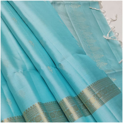 Pranhita Pastel Blue Pure Handloom Double Warp Soft Silk Saree
