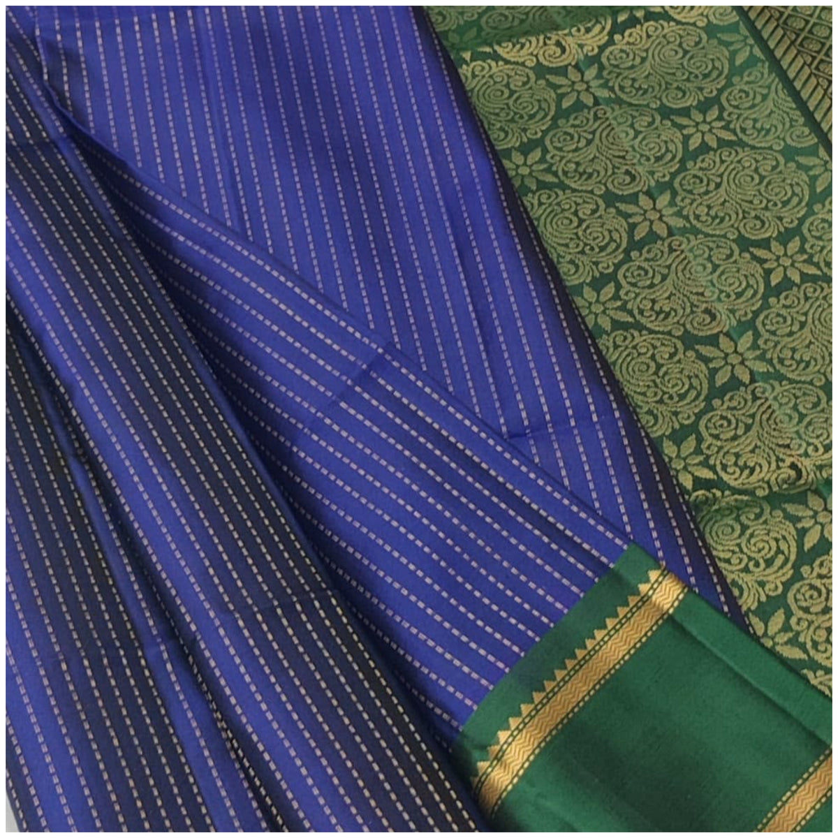 Dai Night Blue Emerald Green Pure Handloom Soft Silk Saree