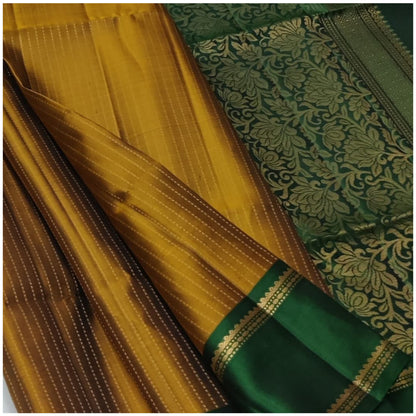 Mej Mustard Emerald Green Pure Handloom Soft Silk Saree