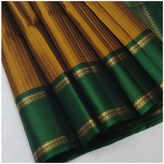 Mej Mustard Emerald Green Pure Handloom Soft Silk Saree
