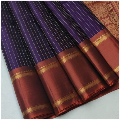 Mangli Violet Burnt Orange Pure Handloom Soft Silk Saree