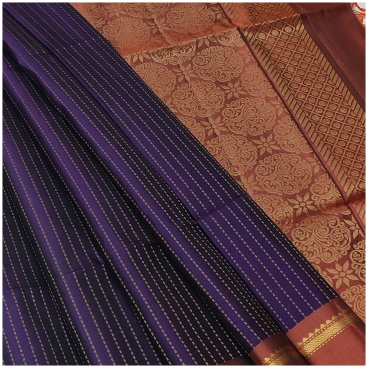 Mangli Violet Burnt Orange Pure Handloom Soft Silk Saree