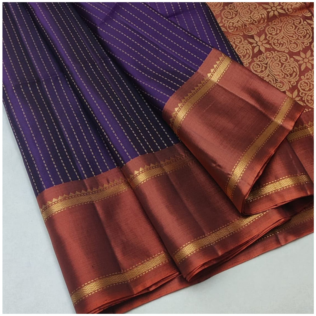 Mangli Violet Burnt Orange Pure Handloom Soft Silk Saree
