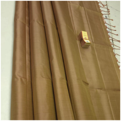 Ahu Tan Khaki Pure Handloom Soft Silk Saree