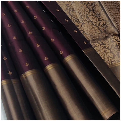 Alnia Dark Wine Grey Coffee Pure Handloom Soft Silk Saree