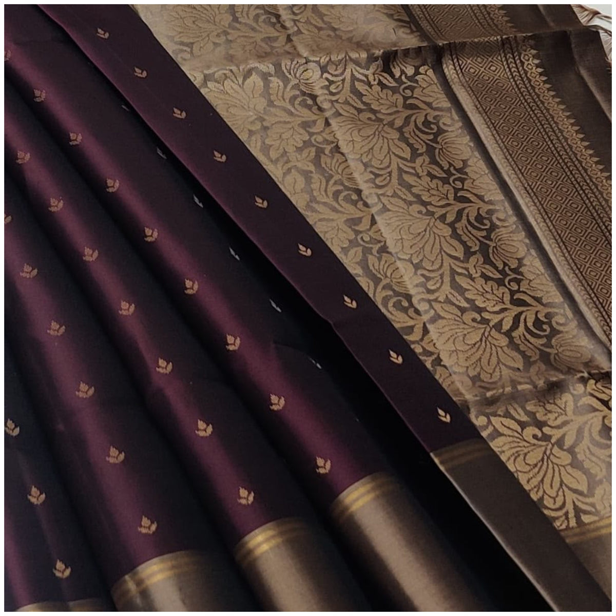 Alnia Dark Wine Grey Coffee Pure Handloom Soft Silk Saree