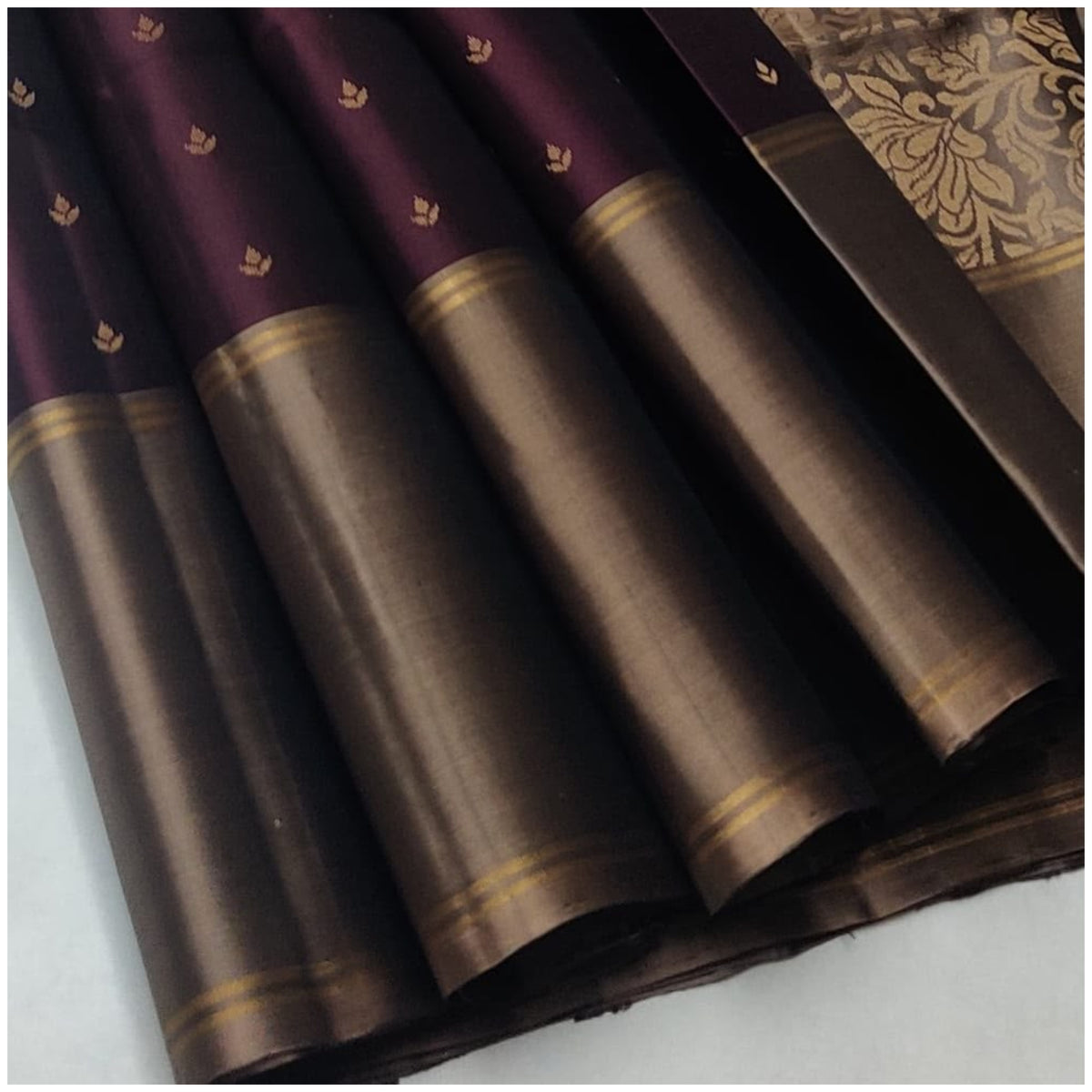 Alnia Dark Wine Grey Coffee Pure Handloom Soft Silk Saree