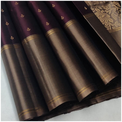 Alnia Dark Wine Grey Coffee Pure Handloom Soft Silk Saree
