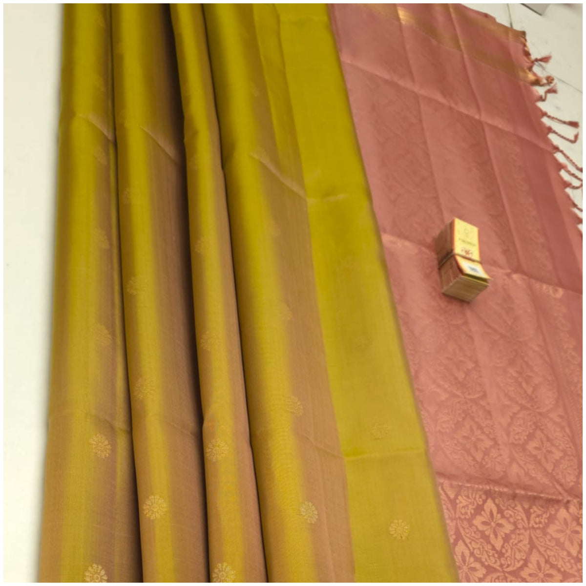 Baitarani Warm Green Pastel Pink Pure Handloom Double Warp Soft Silk Saree