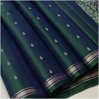 Sea Green Blue Pure Handloom Double Warp Soft Silk Saree