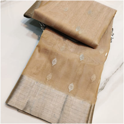 Beige Butti Pure Handloom Katan Chanderi Silk Saree