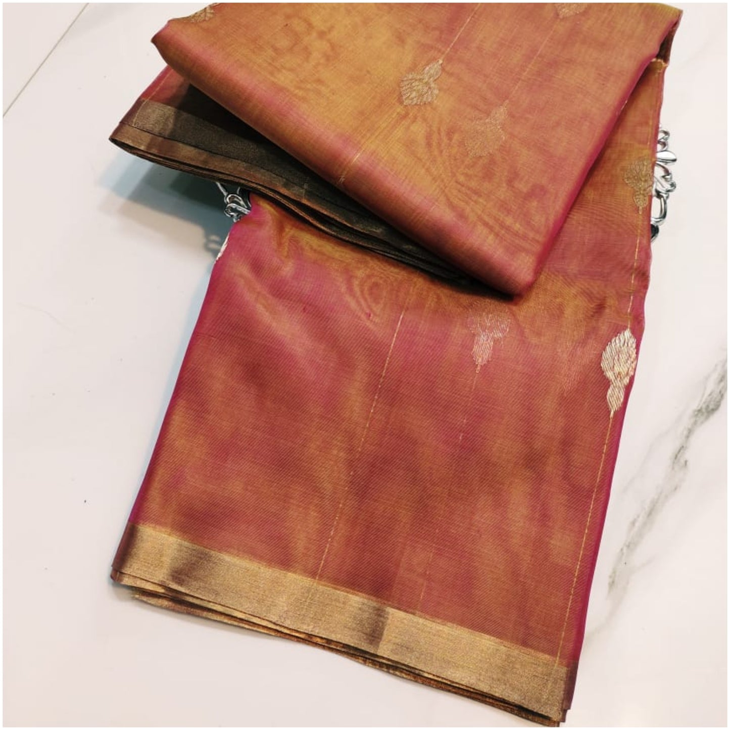 Pink Gold Butti Pure Handloom Katan Chanderi Silk Saree