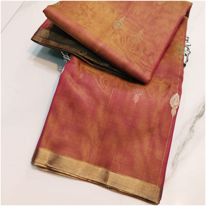 Pink Gold Butti Pure Handloom Katan Chanderi Silk Saree