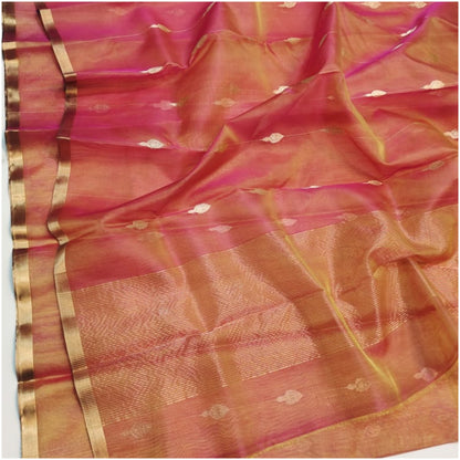 Pink Gold Butti Pure Handloom Katan Chanderi Silk Saree