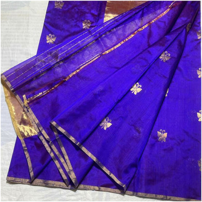 Blue Violet Butterfly Pure Handloom Katan Chanderi Silk Saree