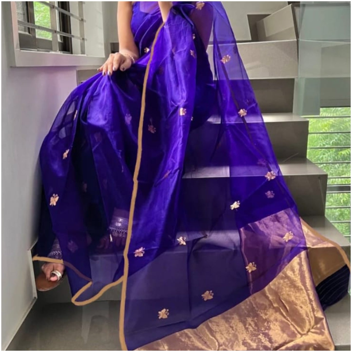 Blue Violet Butterfly Pure Handloom Katan Chanderi Silk Saree