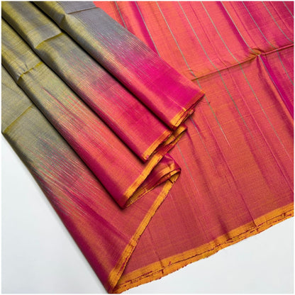 Sea Grey Pink Pure Handloom Dye Contrast Soft Silk Saree