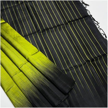 Black Green Pure Handloom Dye Contrast Soft Silk Saree