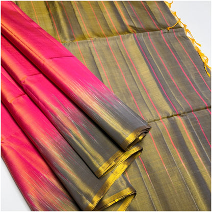 Grey Pink Pure Handloom Dye Contrast Soft Silk Saree
