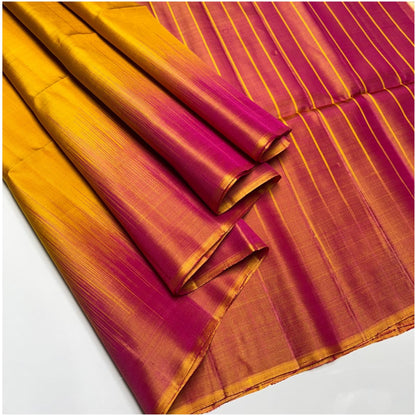 Yellow Pink Pure Handloom Dye Contrast Soft Silk Saree