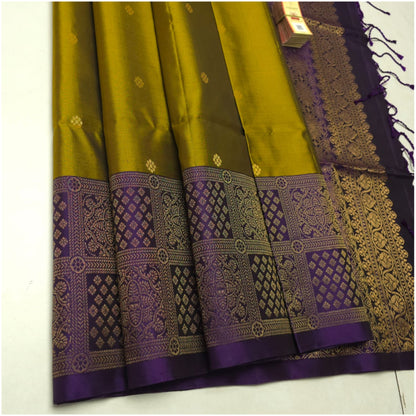 Muted Green Violet Pure Handloom Double Warp Soft Silk Saree